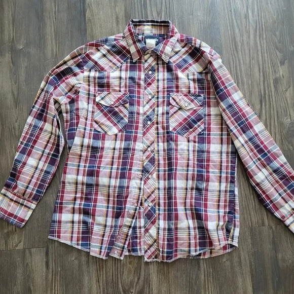 Wrangler Men's Button-Up Shirt Size L Multicolor Pearl Snap Cotton Long Sleeves - Picture 1 of 7